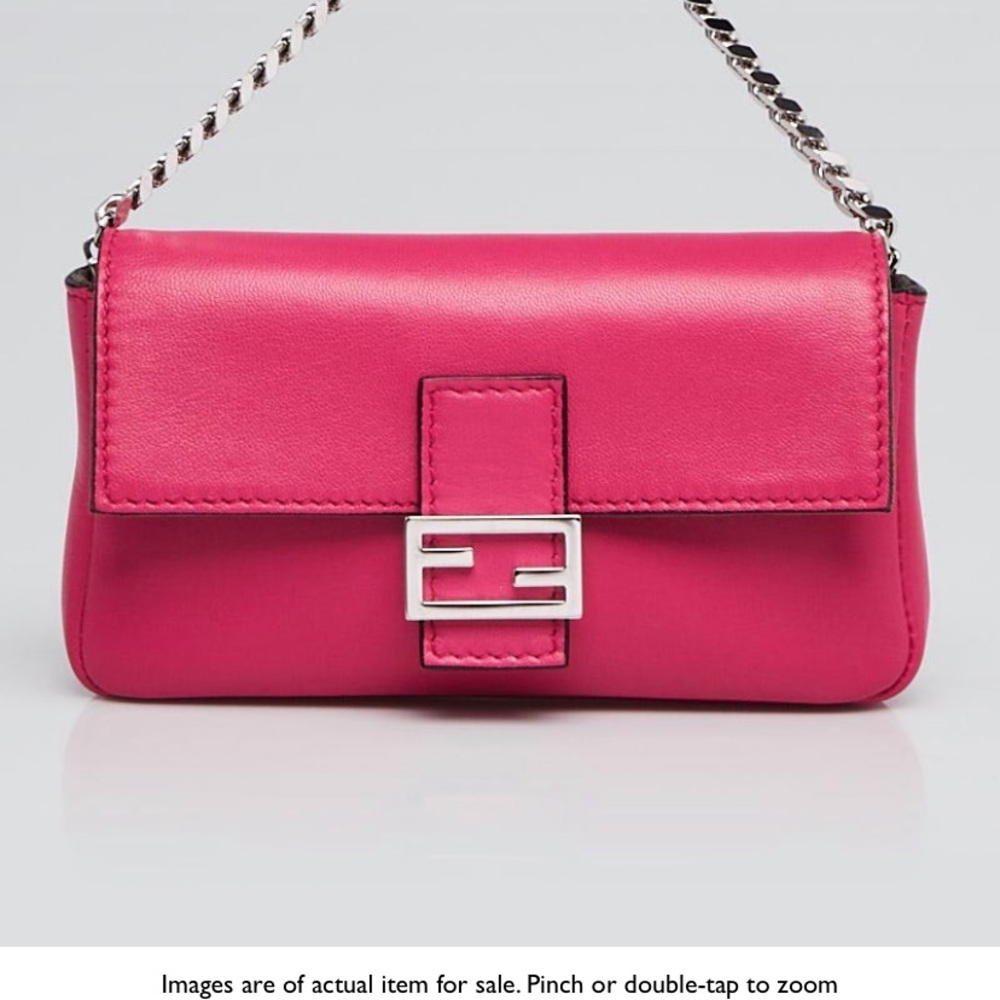 FENDI magenta Napa shiny  micro baguette bag